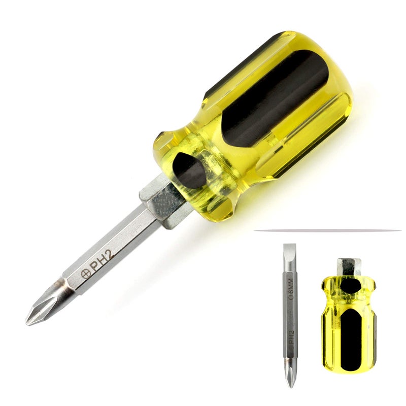 Buspoll Stubby Magnetic short Screwdriver with Phillips and Flat Heads - Perfect for DIY Repairs - Image 1